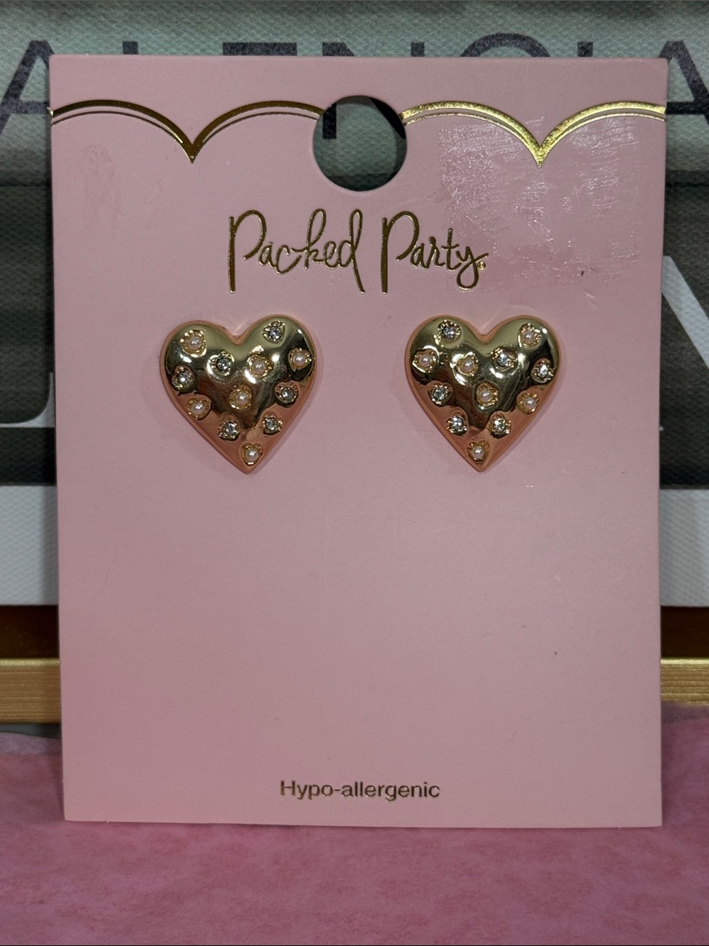 Packed Party Gold Heart Earrings with Clear Crystals
